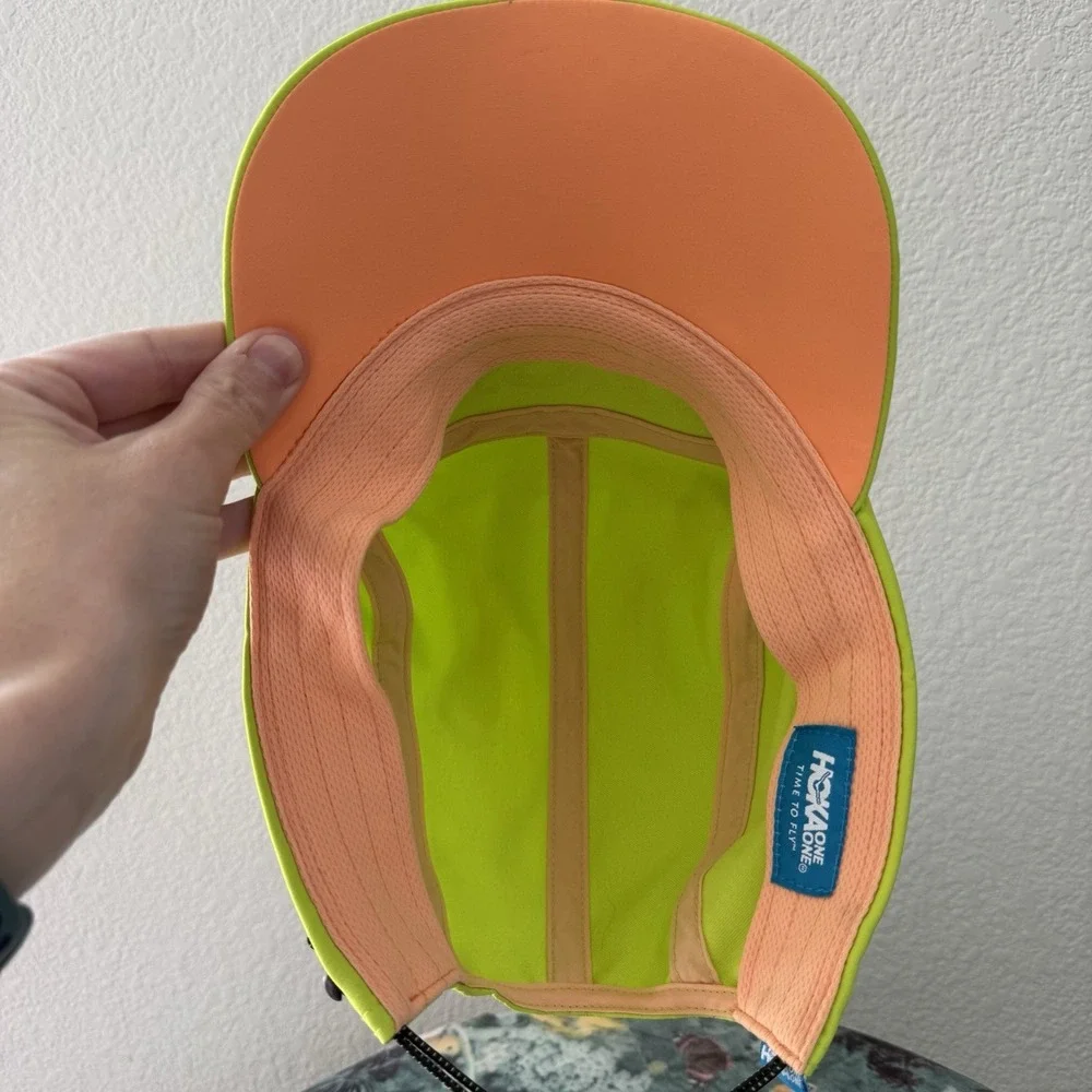 Hoka One One Bright Neon Yellow Adjustable Running Hat Safety Visibility